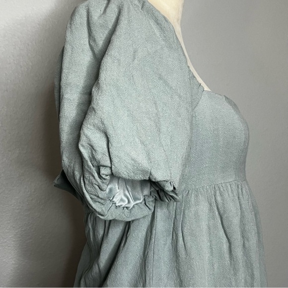 Altar’d State Linen Blend Dress Women XS Sage Green Mini Drop Puff Sleeve Lined - Picture 4 of 10